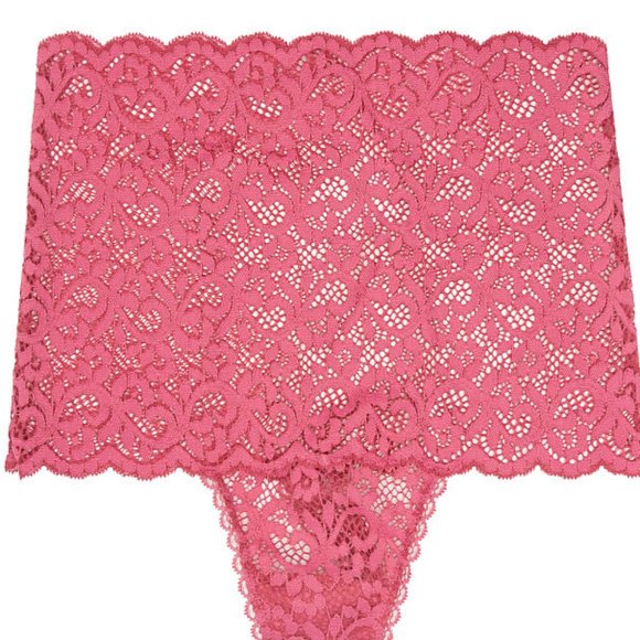 VS S High-Rise Thong Panty NWT Athena Lace Pink Floral Lace Sexy Romantic Pink - Picture 12 of 14